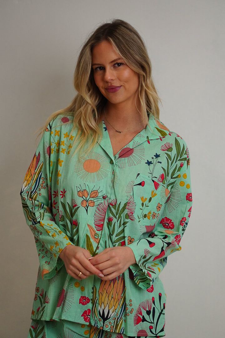 Protea Print 3/4 Pj Set Turquoise