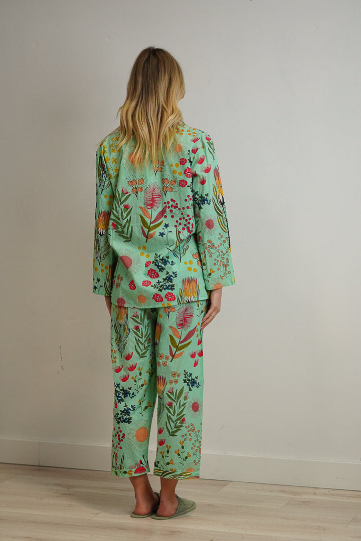 Protea Print 3/4 Pj Set Turquoise