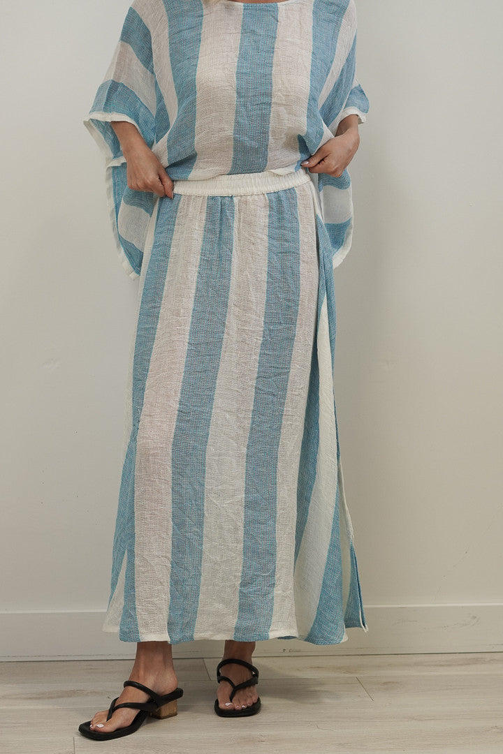 Linen Skirt Coastal Sky Stripes