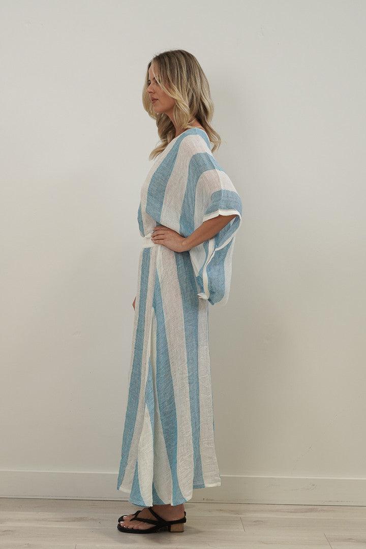 Linen Skirt Coastal Sky Stripes