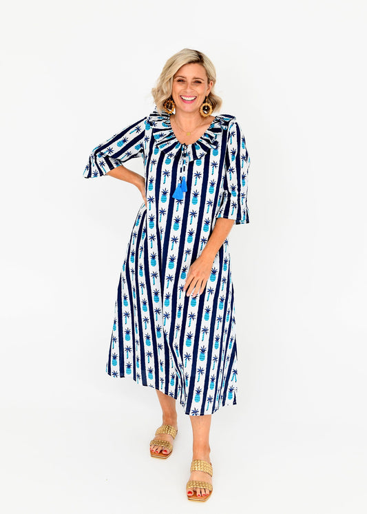 LUNA PALM BLUE DRESS