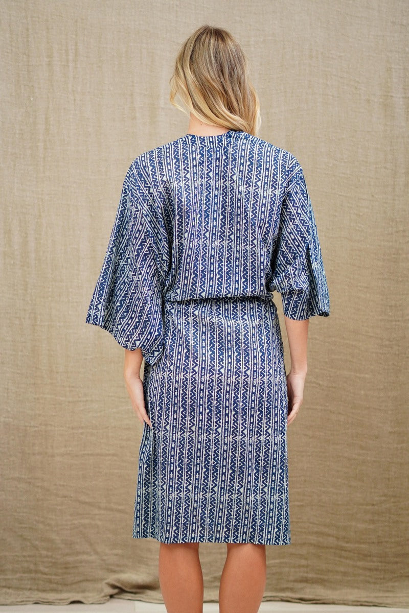 Indigo Stripe Half Sleeves Kimono