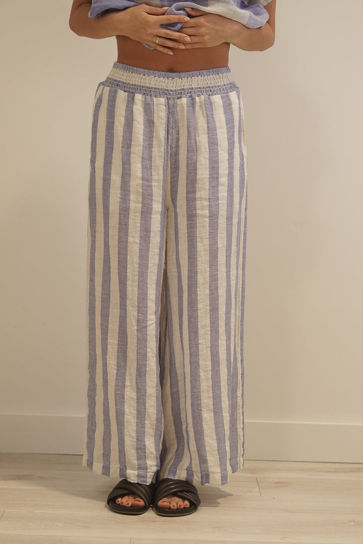 Mia Linen Pants Heather Blue Combo