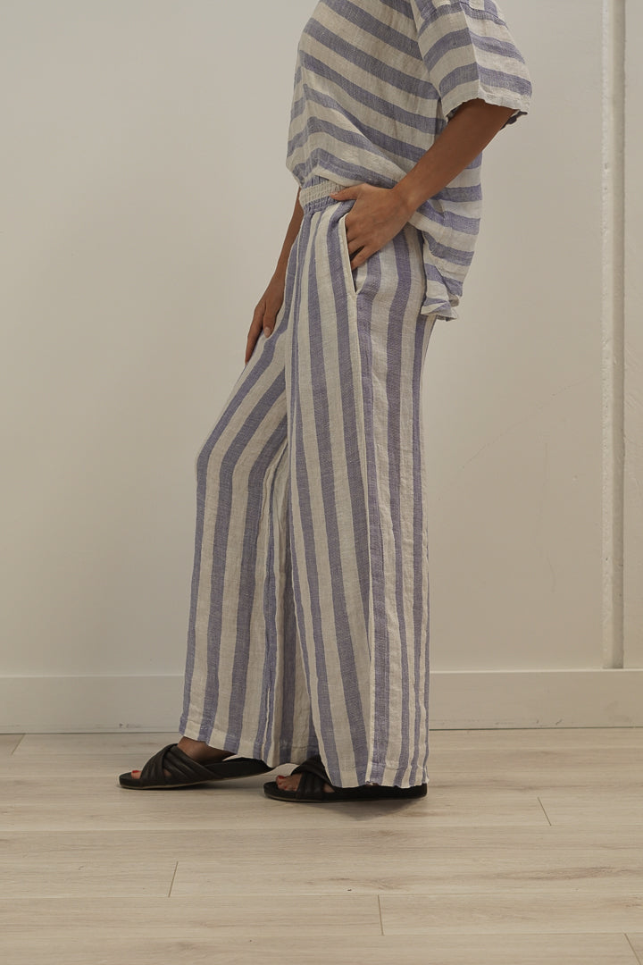 Mia Linen Pants Heather Blue Combo