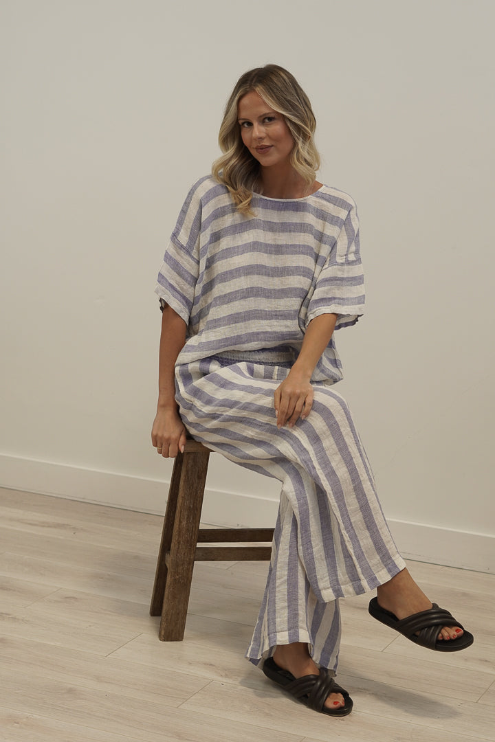 Mia Linen Pants Heather Blue Combo