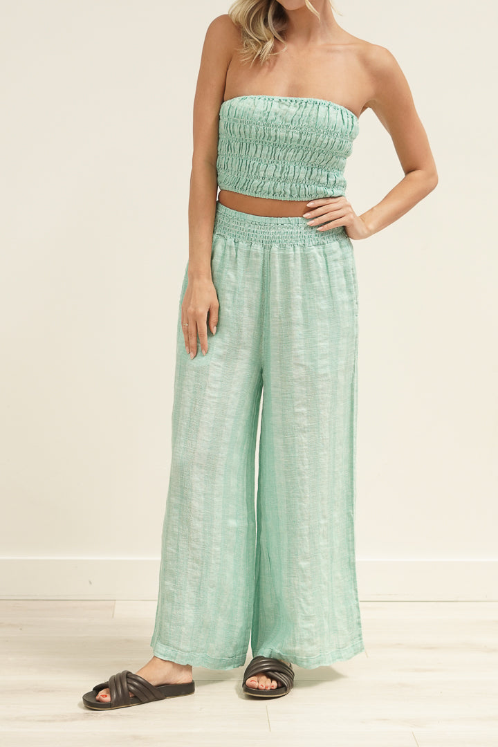 Mia Linen Pants Cascade Green Combo