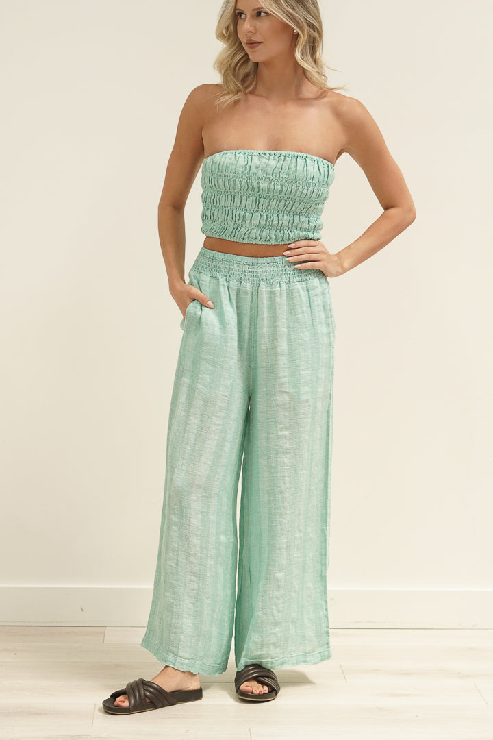 Mia Linen Pants Cascade Green Combo