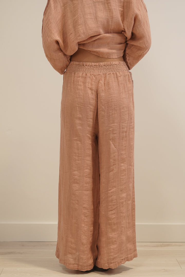 Mia Linen Pants Cameo Brown Check