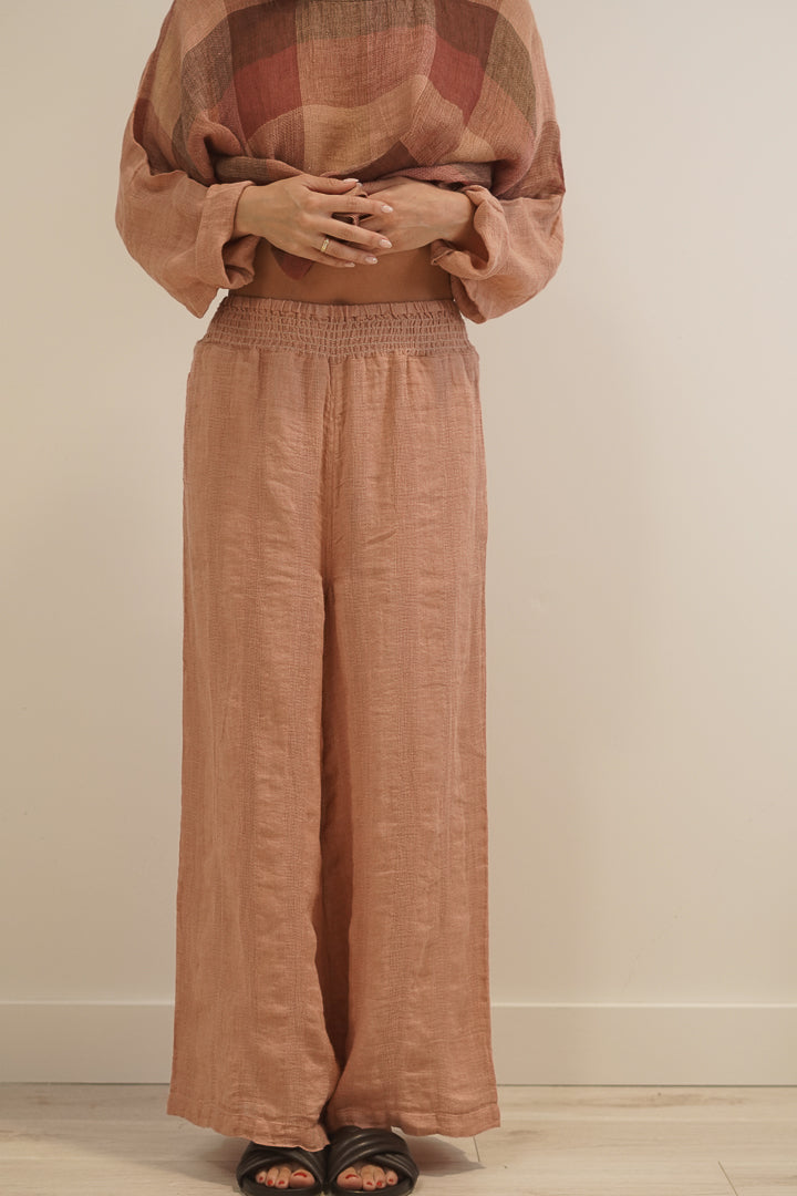 Mia Linen Pants Cameo Brown Check