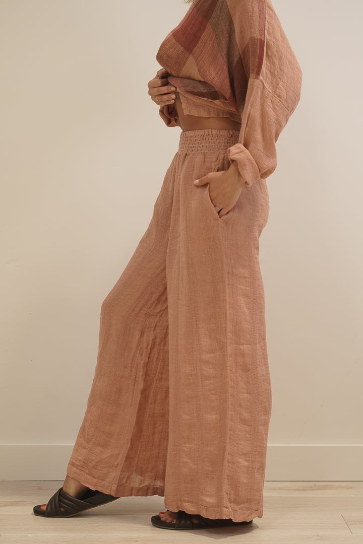 Mia Linen Pants Cameo Brown Check