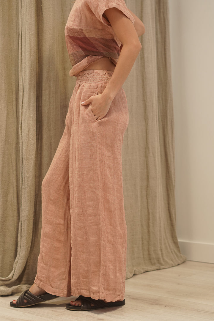 Mia Linen Pants Cameo Brown Check