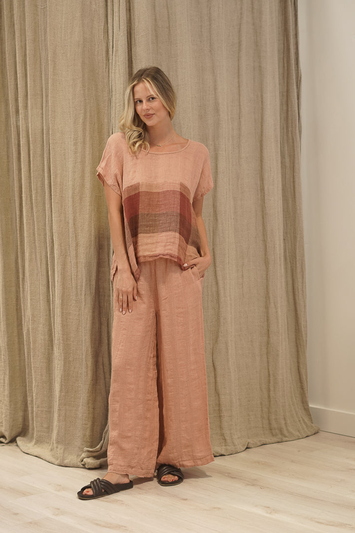 Mia Linen Pants Cameo Brown Check