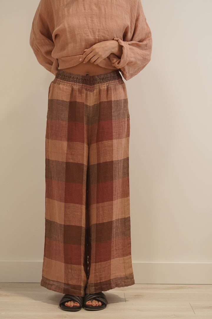 Mia Linen Pants Cameo Brown Combo