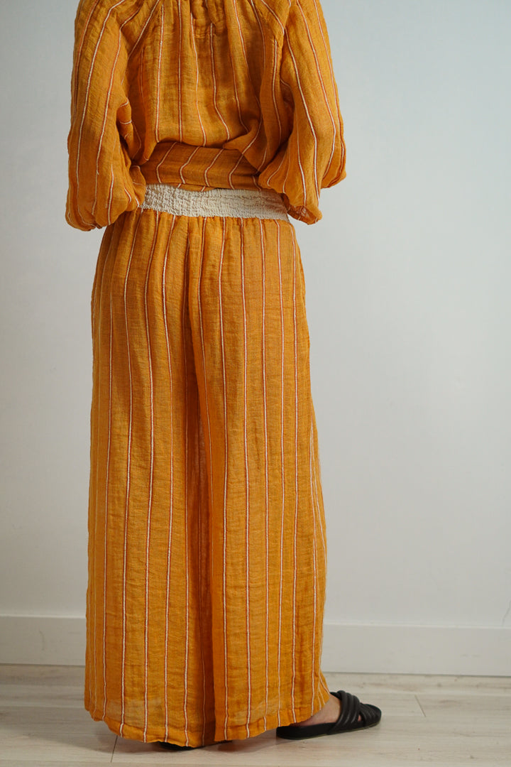 Mia Linen Pants Mustard Velvet Stripes