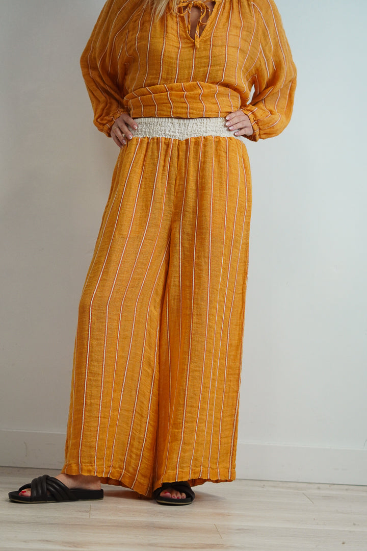 Mia Linen Pants Mustard Velvet Stripes