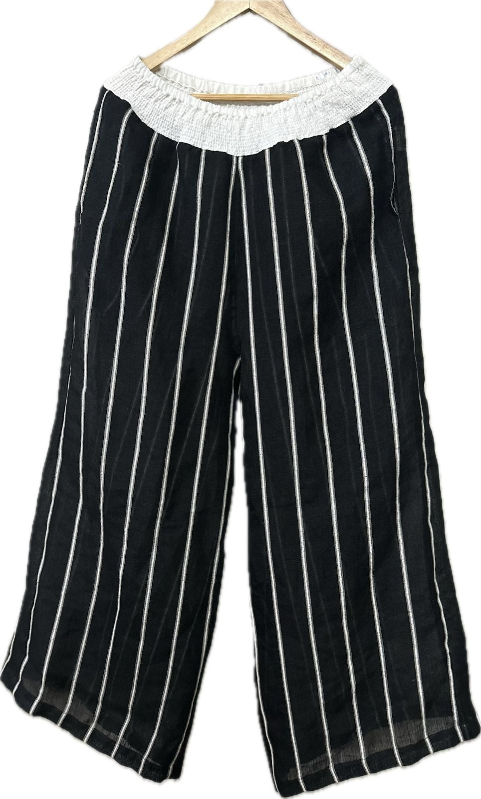 Mia Linen Pants Black Velvet Stripe Gauze