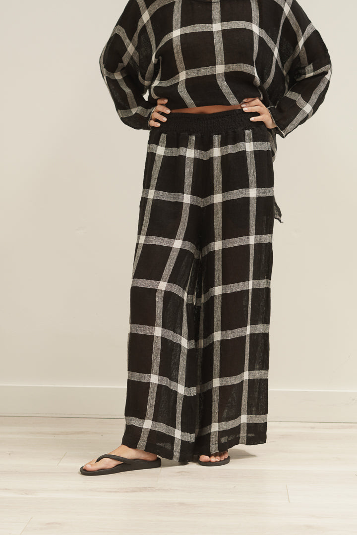 Mia Linen Pants Black & White Checks