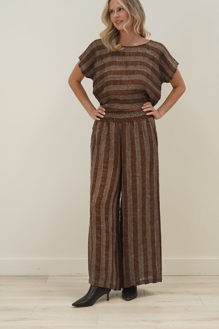 Mia Linen Pants Rust & White Check