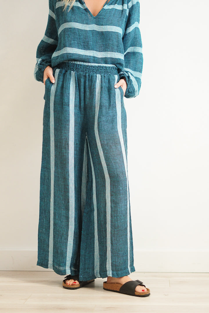 Mia Linen Pants Gemstone Blue Stripe Woven