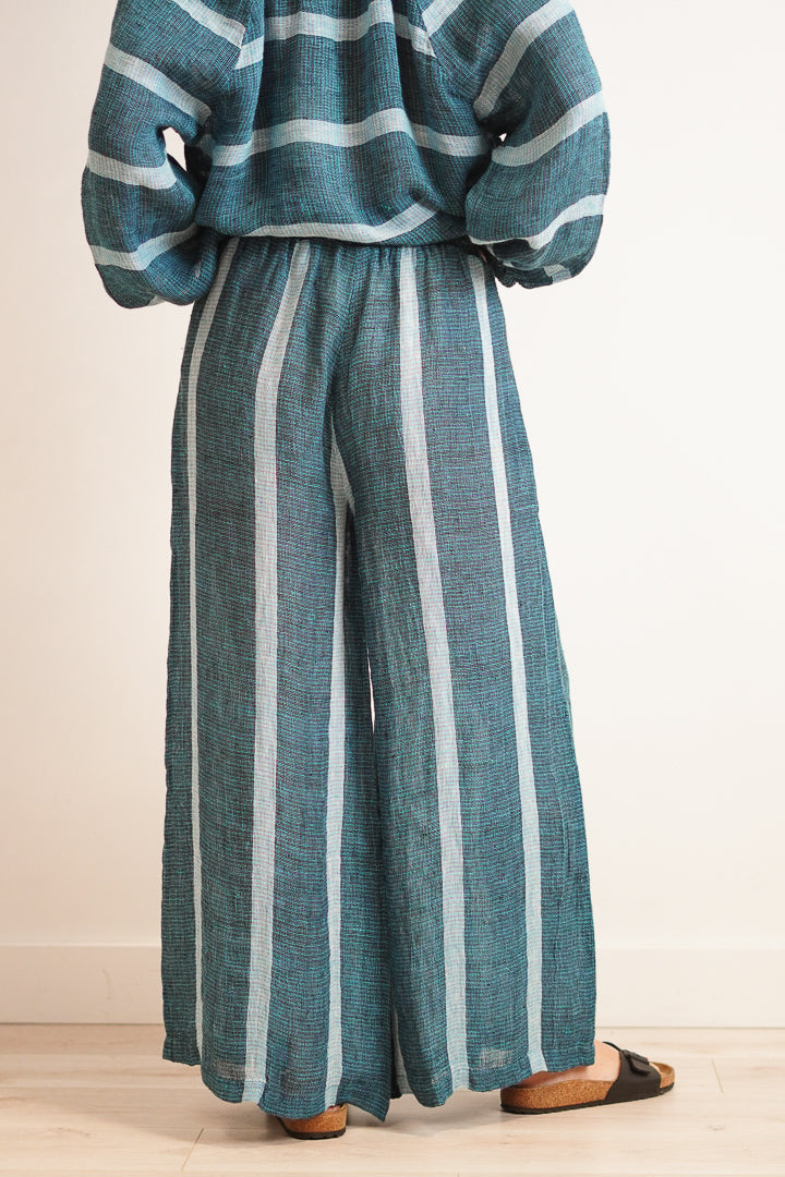 Mia Linen Pants Gemstone Blue Stripe Woven