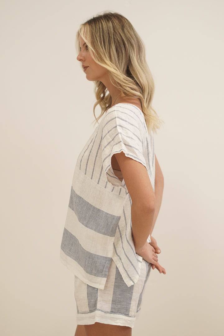Mirabella Sleeveless Top Cornflower Blue Stripes