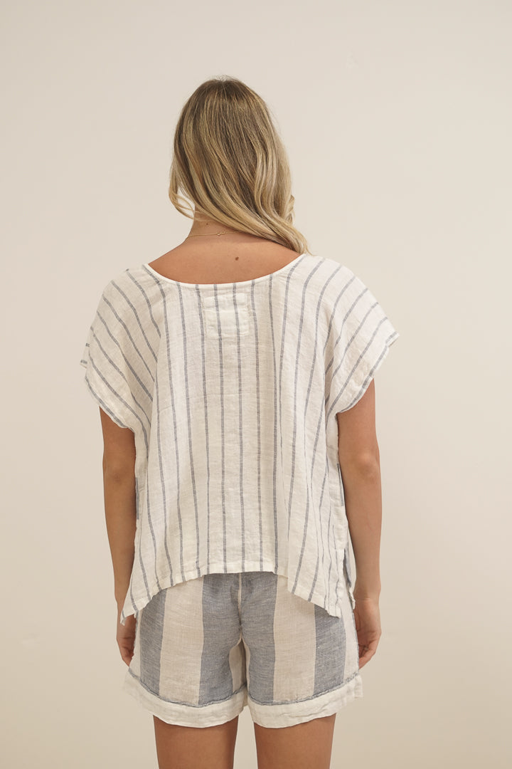 Mirabella Sleeveless Top Cornflower Blue Stripes