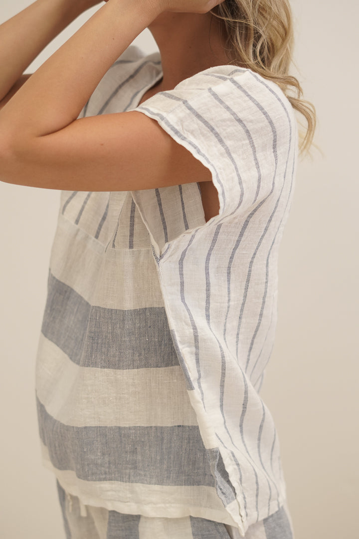 Mirabella Sleeveless Top Cornflower Blue Stripes