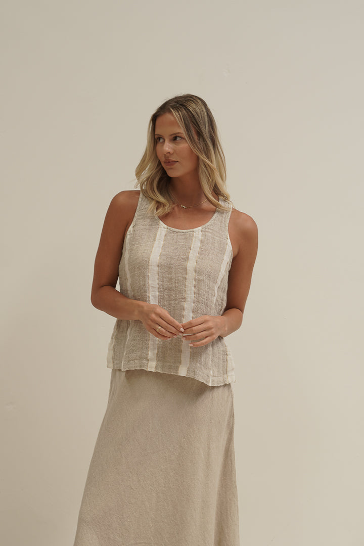Mirabella Sleeveless Top Natural White W Gold Strand