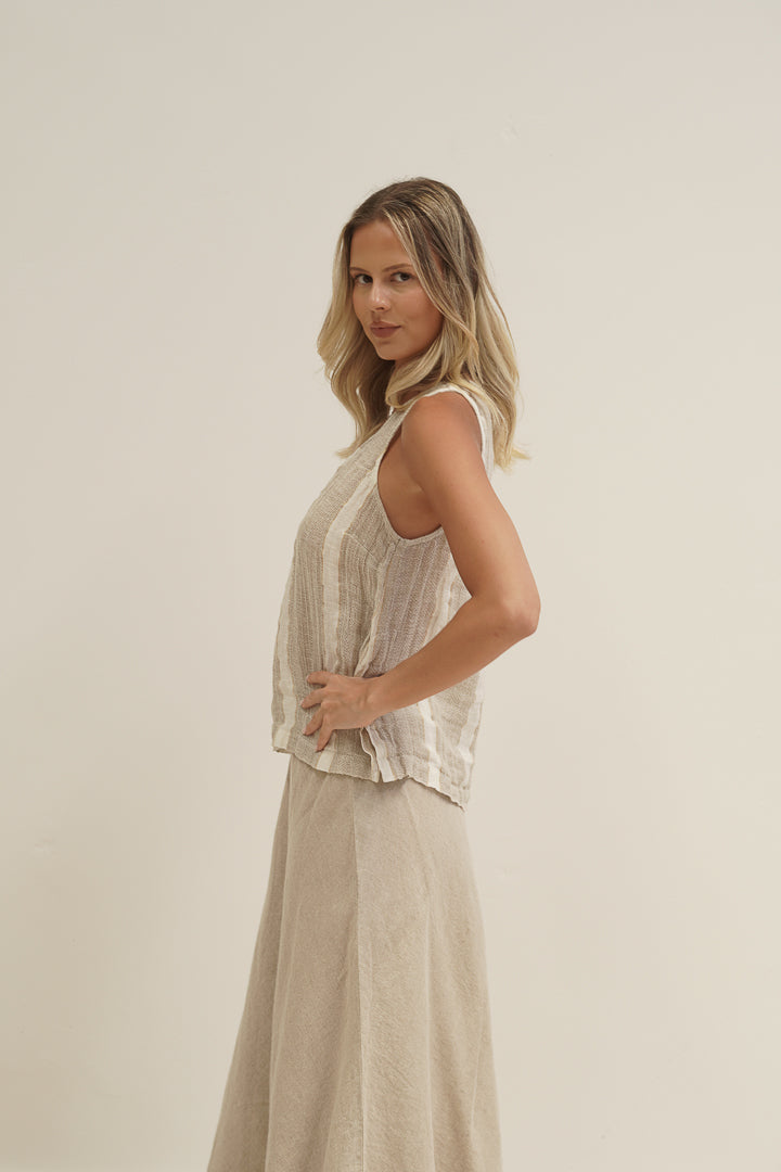 Mirabella Sleeveless Top Natural White W Gold Strand