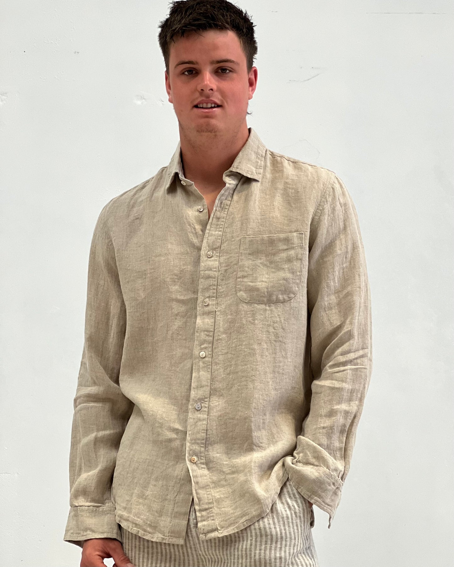 Mark Long Sleeve Linen Shirt Natural