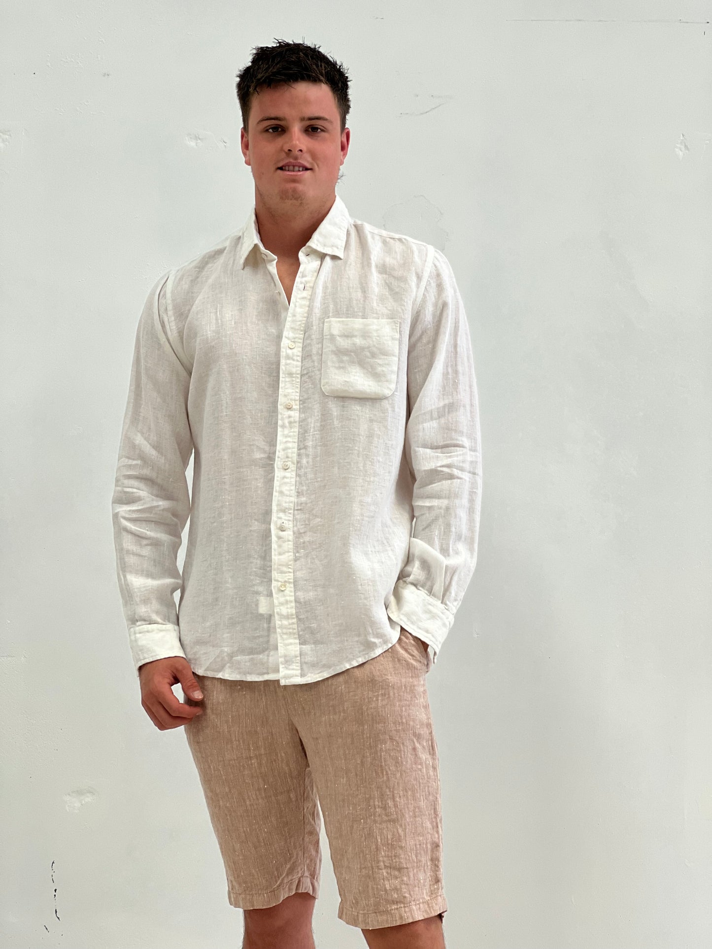 Mark Long Sleeve Linen Shirt White