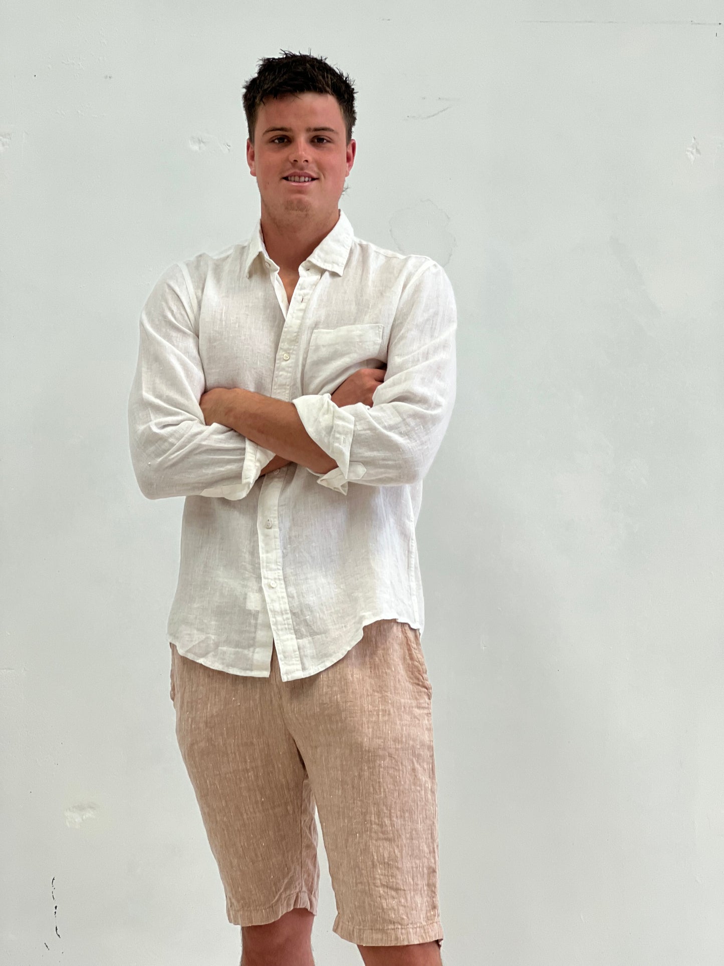 Mark Long Sleeve Linen Shirt White