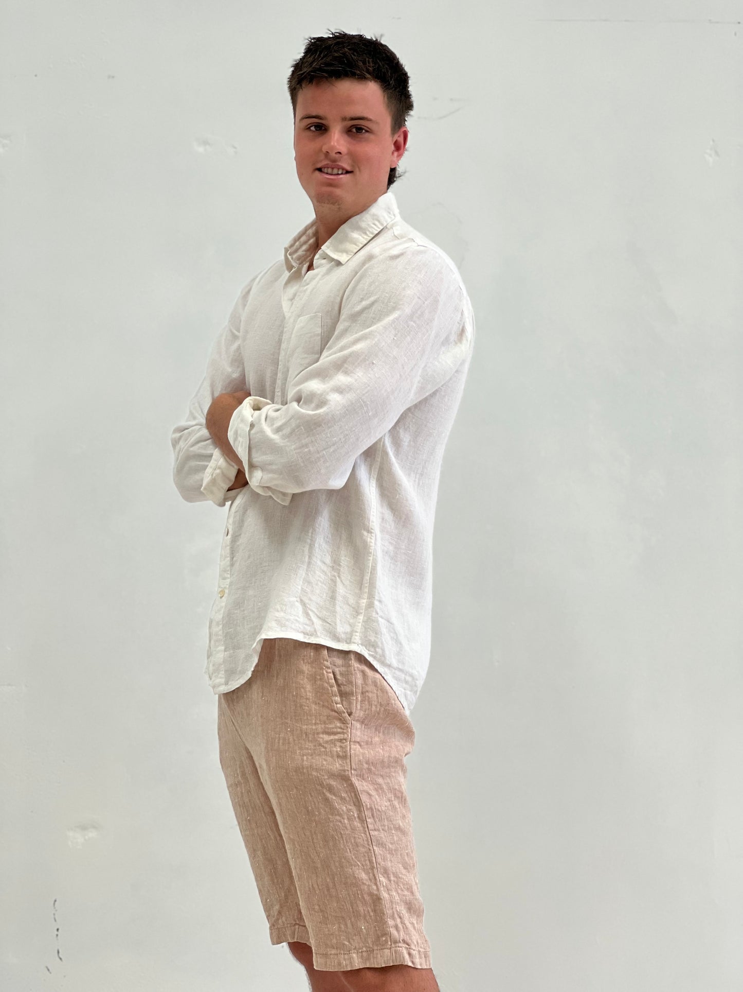 Mark Long Sleeve Linen Shirt White