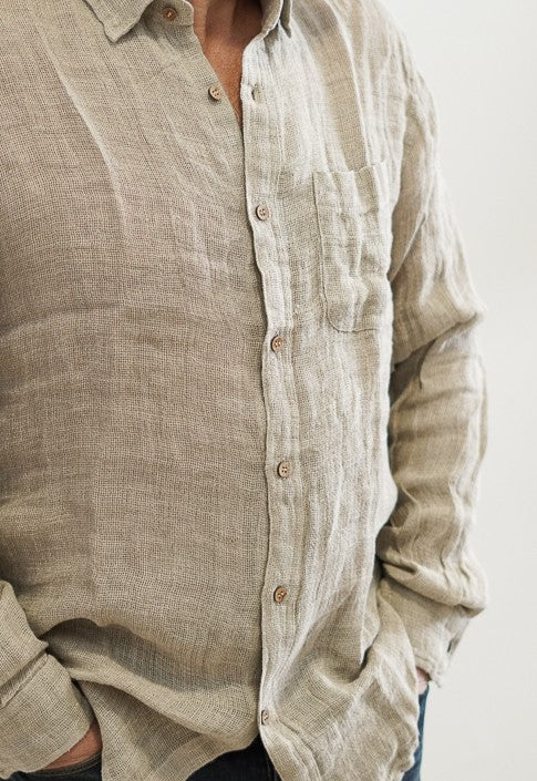 Mark Long Sleeve Shirt Natural Mesh Linen