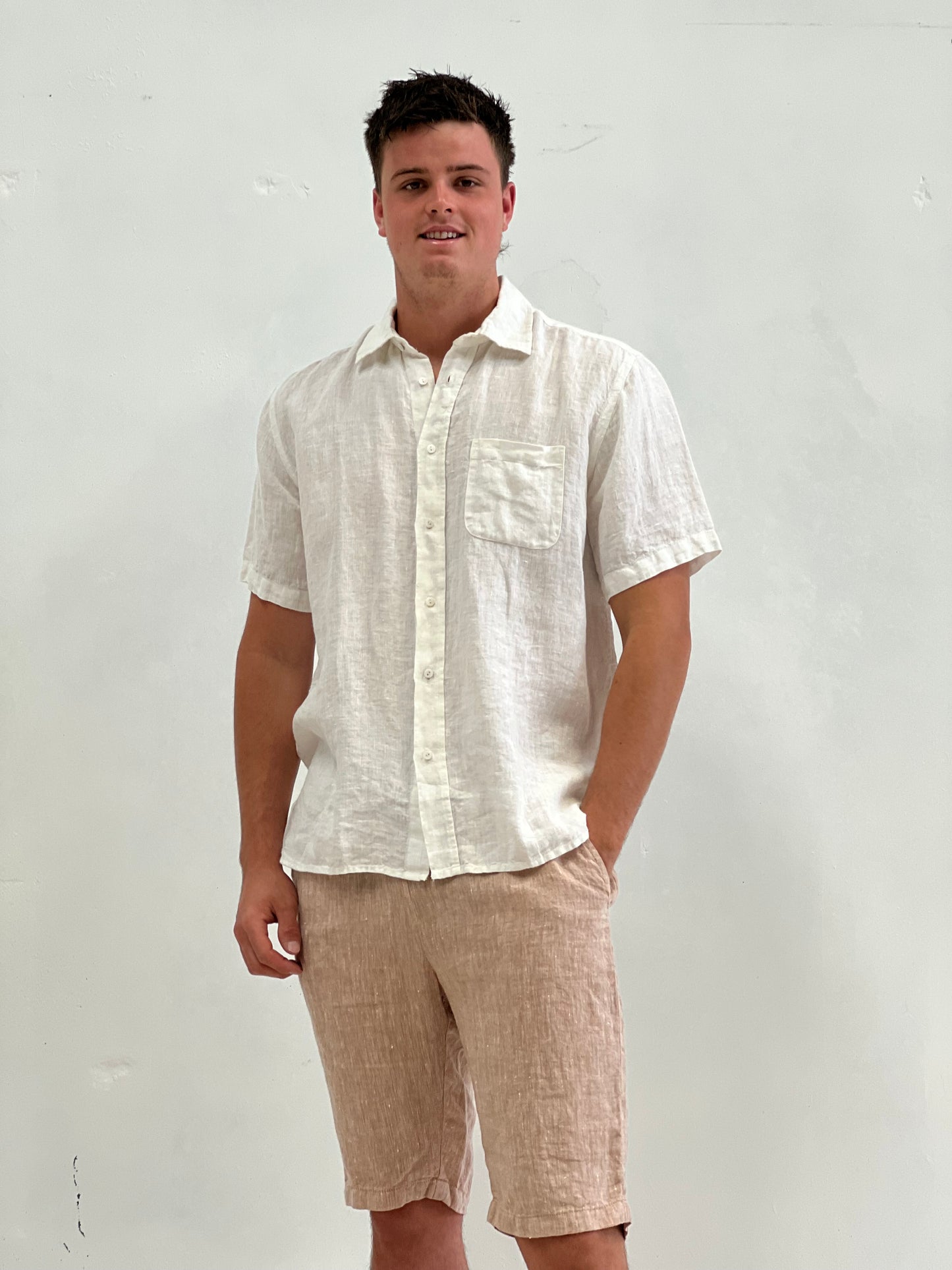 Mark Short Sleeve Linen Shirt White