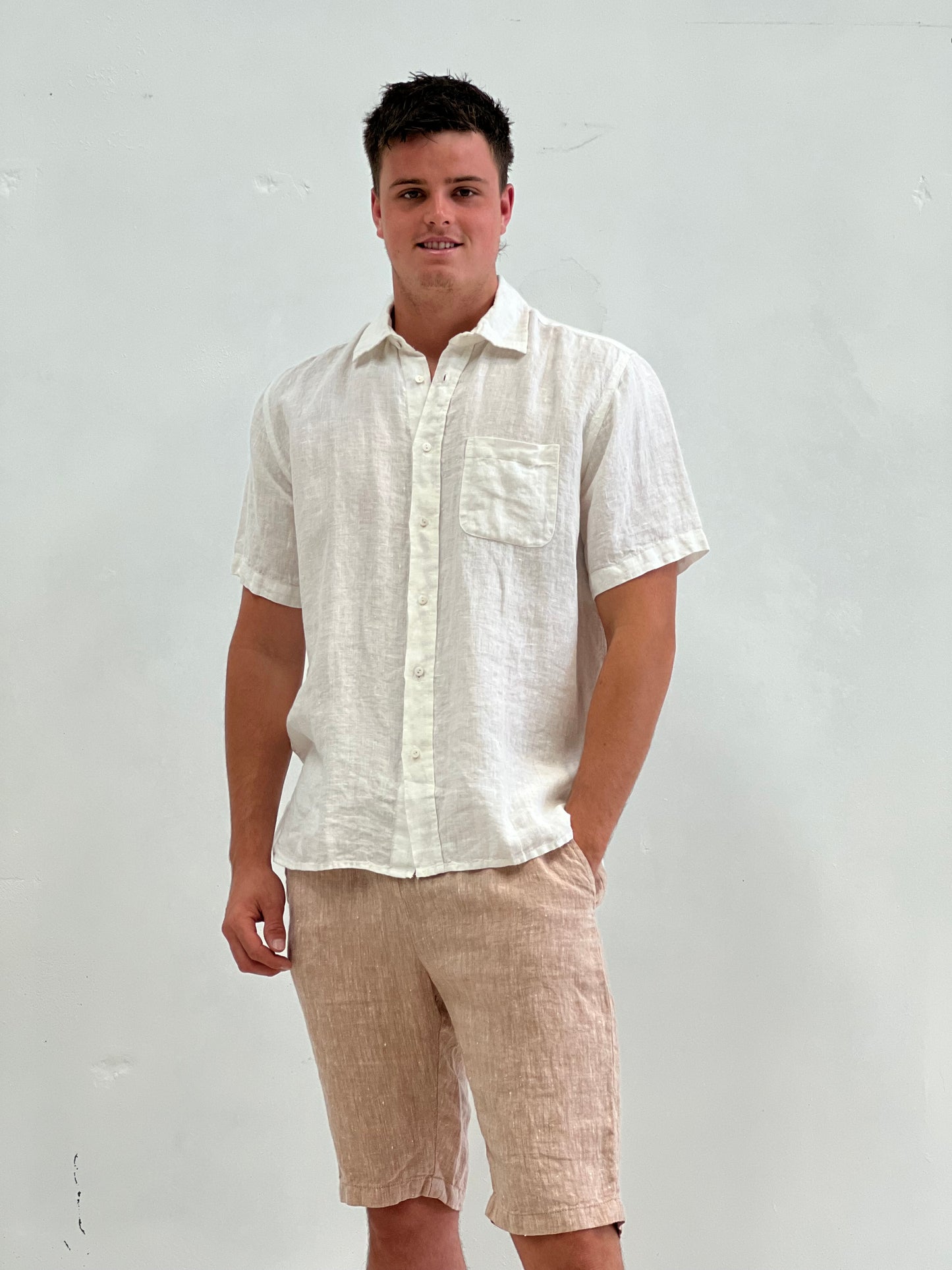 Mark Short Sleeve Linen Shirt White
