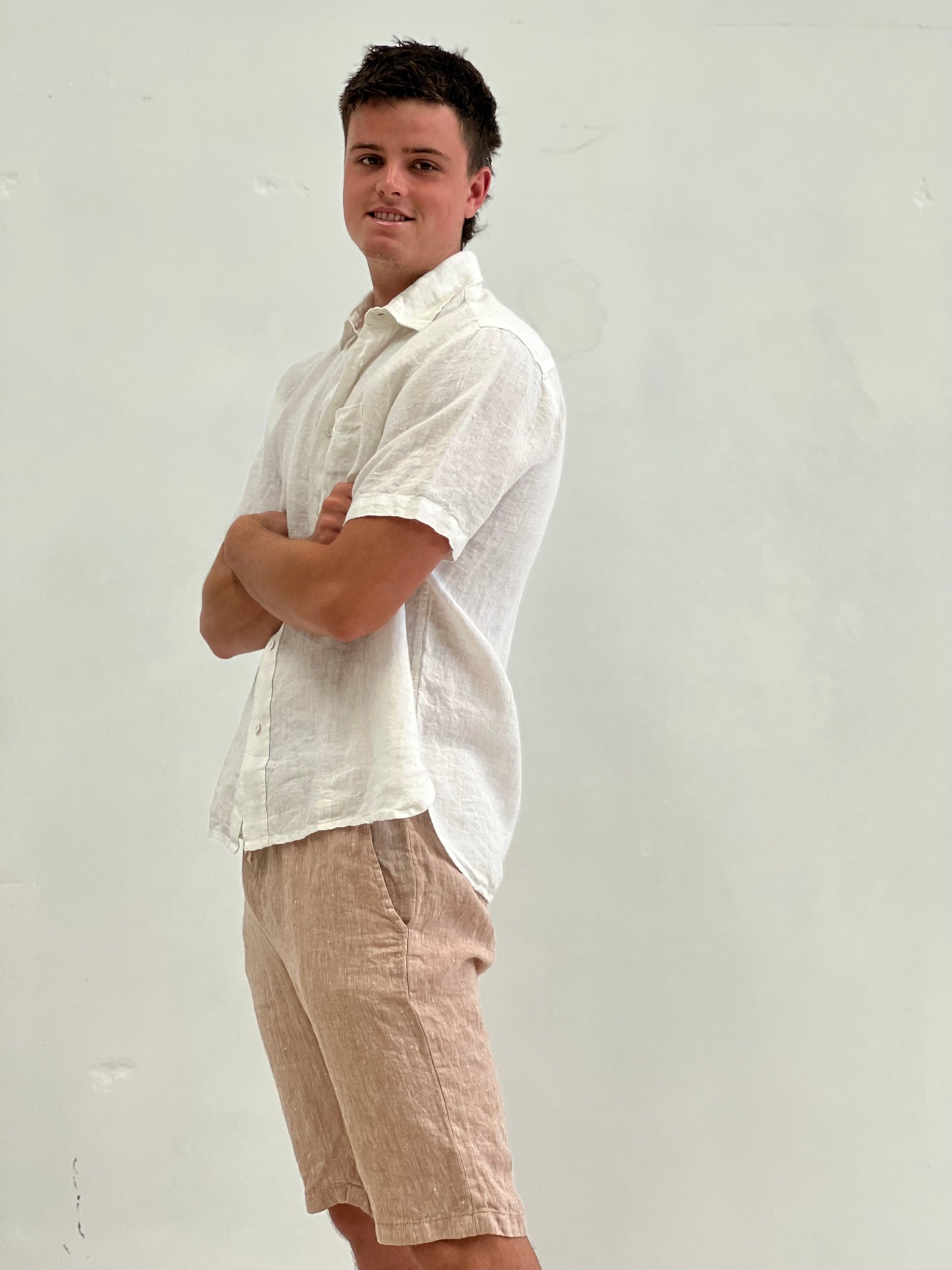 Mark Short Sleeve Linen Shirt White