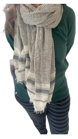 Grey Striped Cotton Yarn Dyed Scarf - 15417