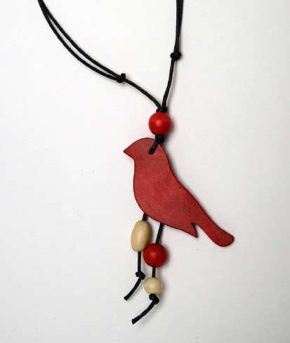 Wooden Bird with String and Beads Necklace N6-5415