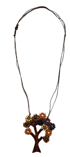 Tree of Life Floral Leafs Wooden Pendant Necklace N6-6036