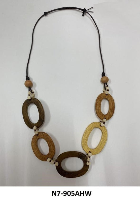 Wooden Chained Rings Natural Necklace N7-905AHW
