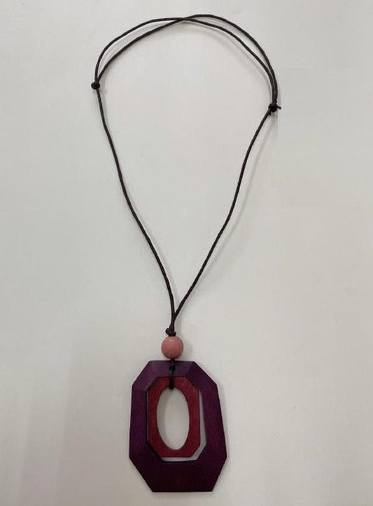 Elongated Octagon Wooden Necklace N7-920