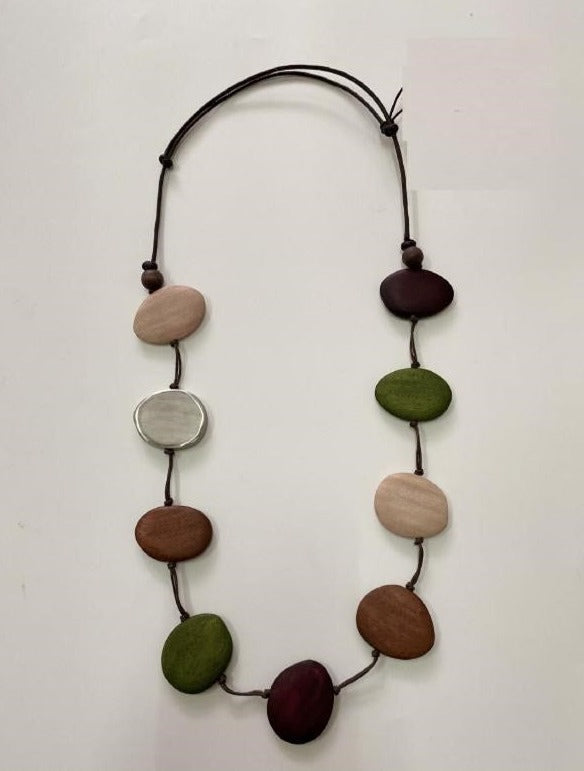 Natural Cut Oval Wooden Pieces Necklace N7-959