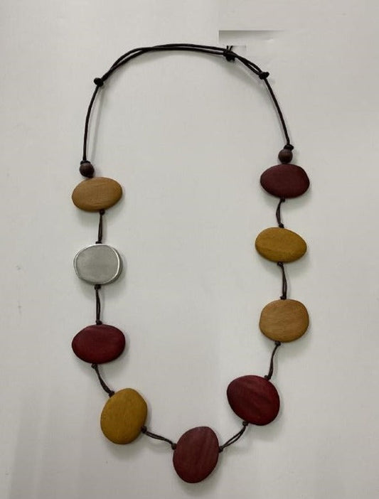 Natural Cut Oval Wooden Pieces Necklace N7-959
