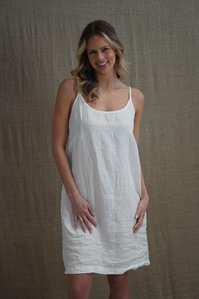 Nicola Slip Linen Dress White