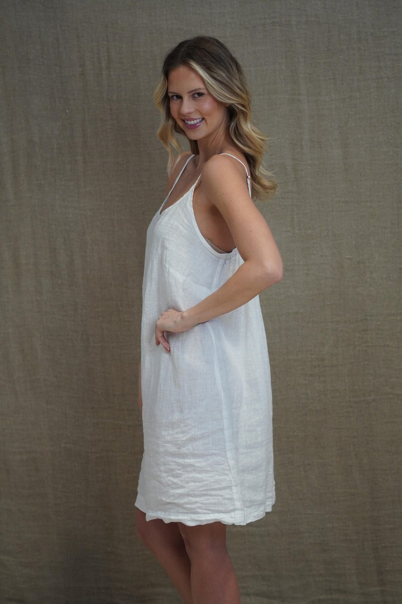 Nicola Slip Linen Dress White