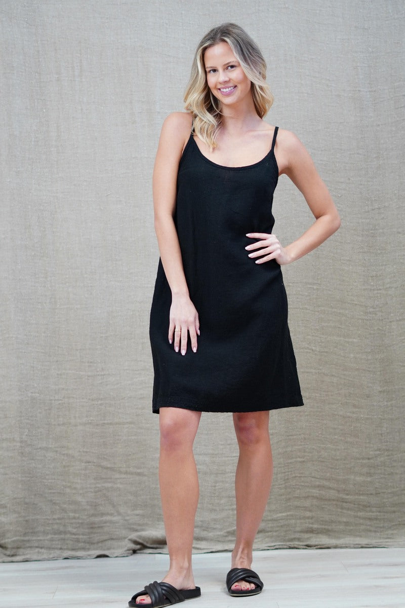 Nicola Slip Linen Dress Black