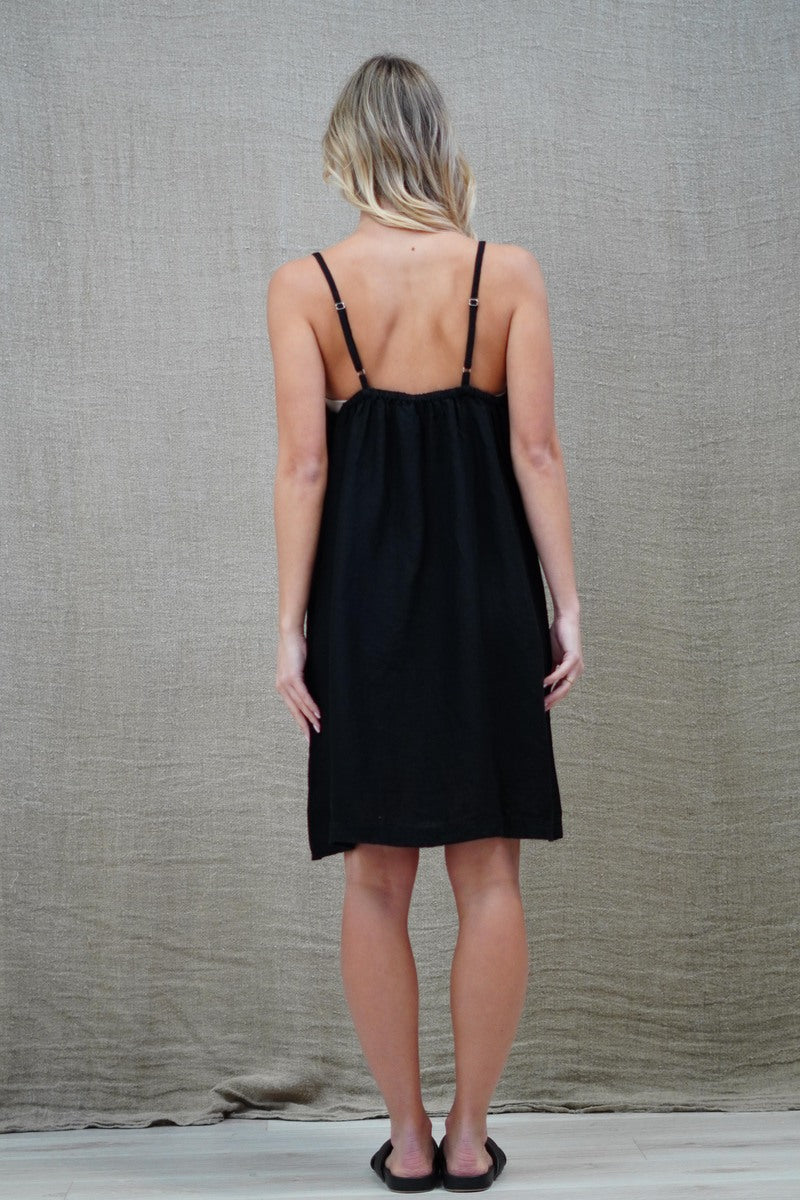 Nicola Slip Linen Dress Black