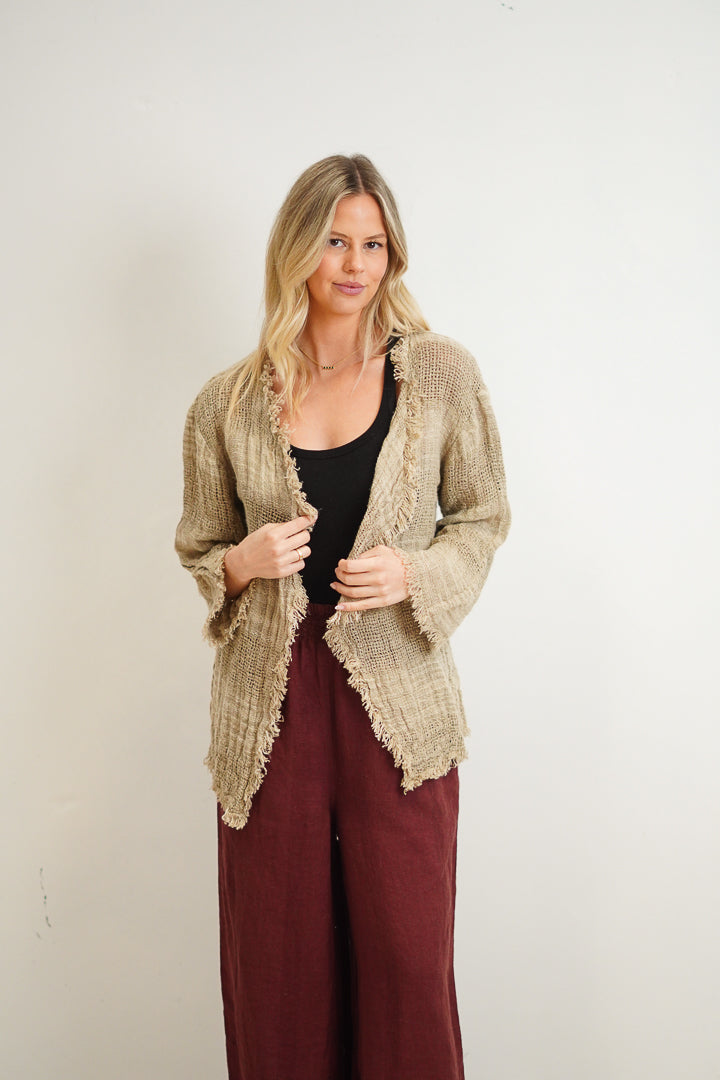 Nora Linen Jacket Natural & White Ombre Stripes
