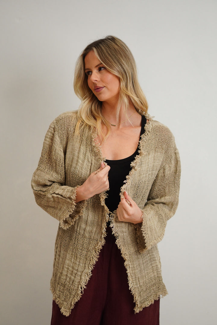 Nora Linen Jacket Natural & White Ombre Stripes